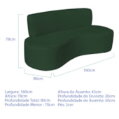 Sofá Curvo 3 Lugares Amsterdã 160cm Suede Verde
