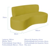Sofá Curvo 3 Lugares Amsterdã 180cm Suede Amarelo