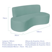 Sofá Curvo 3 Lugares Amsterdã 180cm Suede Azul Tiffany