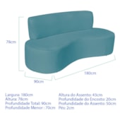 Sofá Curvo 3 Lugares Amsterdã 180cm Suede Azul Turquesa