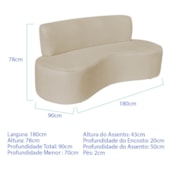 Sofá Curvo 3 Lugares Amsterdã 180cm Suede Bege