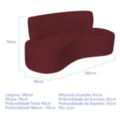 Sofá Curvo 3 Lugares Amsterdã 180cm Suede Bordo