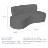 Sofá Curvo 3 Lugares Amsterdã 180cm Suede Cinza Escuro
