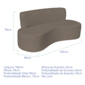 Sofá Curvo 3 Lugares Amsterdã 180cm Suede Marrom