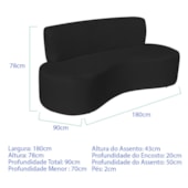 Sofá Curvo 3 Lugares Amsterdã 180cm Suede Preto