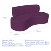 Sofá Curvo 3 Lugares Amsterdã 180cm Suede Roxo
