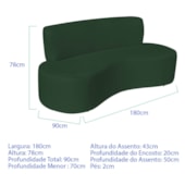 Sofá Curvo 3 Lugares Amsterdã 180cm Suede Verde