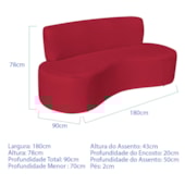 Sofá Curvo 3 Lugares Amsterdã 180cm Suede Vermelho