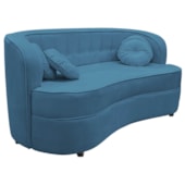 Sofá Curvo 3 Lugares Orgânico Sala Recepção Escritório Decorativo Luxo Panamá 185cm Linho Azul Royal