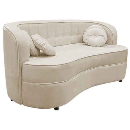Sofá Curvo 3 Lugares Orgânico Sala Recepção Escritório Decorativo Luxo Panamá 185cm Linho Bege