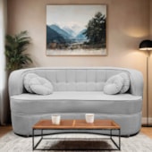 Sofá Curvo 3 Lugares Orgânico Sala Recepção Escritório Decorativo Luxo Panamá 185cm Linho Cinza Claro