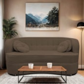 Sofá Curvo 3 Lugares Orgânico Sala Recepção Escritório Decorativo Luxo Panamá 185cm Suede Marrom