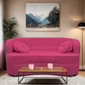 Sofá Curvo 3 Lugares Orgânico Sala Recepção Escritório Decorativo Luxo Panamá 185cm Suede Pink