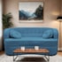 Sofá Curvo 3 Lugares Orgânico Sala Recepção Escritório Decorativo Luxo Panamá 200cm Linho Azul Royal