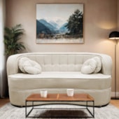 Sofá Curvo 3 Lugares Orgânico Sala Recepção Escritório Decorativo Luxo Panamá 200cm Linho Bege
