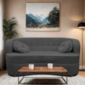 Sofá Curvo 3 Lugares Orgânico Sala Recepção Escritório Decorativo Luxo Panamá 200cm Linho Cinza Escuro