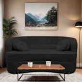 Sofá Curvo 3 Lugares Orgânico Sala Recepção Escritório Decorativo Luxo Panamá 200cm Linho Preto