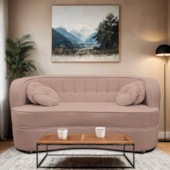 Sofá Curvo 3 Lugares Orgânico Sala Recepção Escritório Decorativo Luxo Panamá 200cm Linho Rose