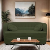 Sofá Curvo 3 Lugares Orgânico Sala Recepção Escritório Decorativo Luxo Panamá 200cm Linho Verde