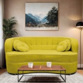 Sofá Curvo 3 Lugares Orgânico Sala Recepção Escritório Decorativo Luxo Panamá 200cm Suede Amarelo