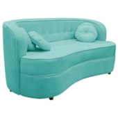 Sofá Curvo 3 Lugares Orgânico Sala Recepção Escritório Decorativo Luxo Panamá 200cm Suede Azul Ciano