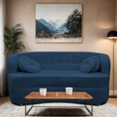 Sofá Curvo 3 Lugares Orgânico Sala Recepção Escritório Decorativo Luxo Panamá 200cm Suede Azul Marinho
