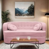 Sofá Curvo 3 Lugares Orgânico Sala Recepção Escritório Decorativo Luxo Panamá 200cm Suede Rosa Bebe