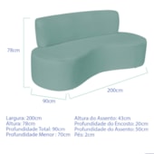 Sofá Curvo 4 Lugares Amsterdã 200cm Suede Azul Tiffany