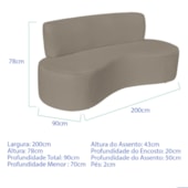 Sofá Curvo 4 Lugares Amsterdã 200cm Suede Cappuccino