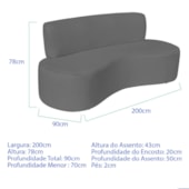 Sofá Curvo 4 Lugares Amsterdã 200cm Suede Cinza Escuro