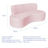Sofá Curvo 4 Lugares Amsterdã 200cm Suede Rosa Bebê