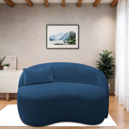 Sofá Curvo Freesia Design Orgânico Moderno 150cm Suede Azul Marinho
