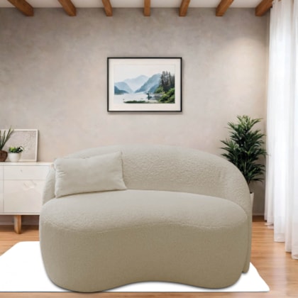 Sofá Curvo Freesia Design Orgânico Moderno 150cm Suede Bege