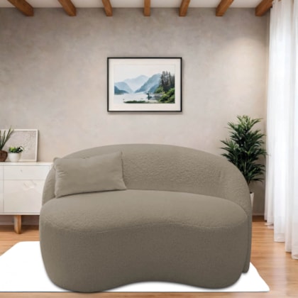 Sofá Curvo Freesia Design Orgânico Moderno 150cm Suede Cappuccino