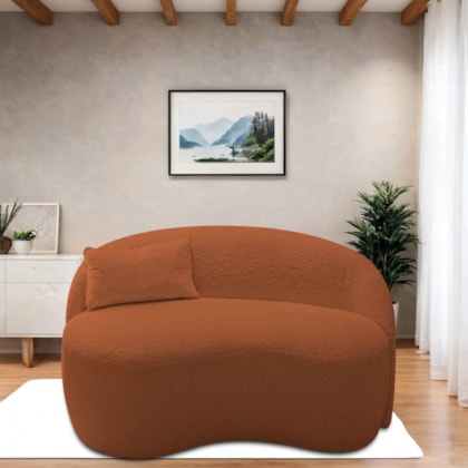 Sofá Curvo Freesia Design Orgânico Moderno 150cm Suede Terracota