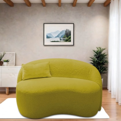 Sofá Curvo Freesia Design Orgânico Moderno 180cm Suede Amarelo