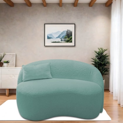 Sofá Curvo Freesia Design Orgânico Moderno 180cm Suede Azul Tiffany