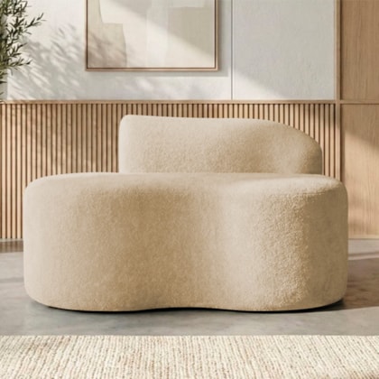 Sofá Curvo Malta 1 Lugar Compacto Moderno Luxo Bouclé Bege
