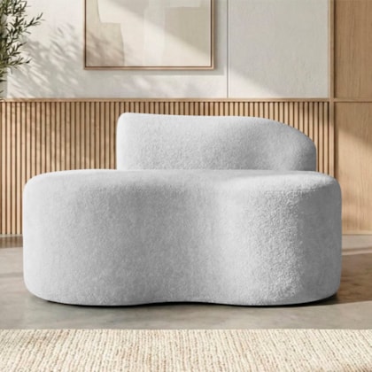 Sofá Curvo Malta 1 Lugar Compacto Moderno Luxo Bouclé Branco