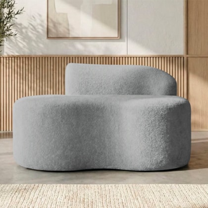 Sofá Curvo Malta 1 Lugar Compacto Moderno Luxo Bouclé Cinza
