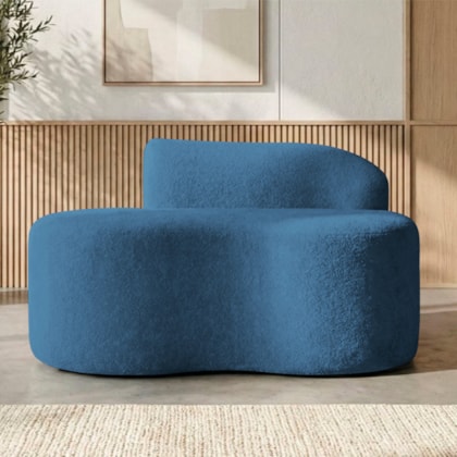 Sofá Curvo Malta 1 Lugar Compacto Moderno Luxo Linho Azul Royal