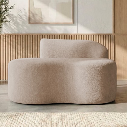 Sofá Curvo Malta 1 Lugar Compacto Moderno Luxo Linho Bege
