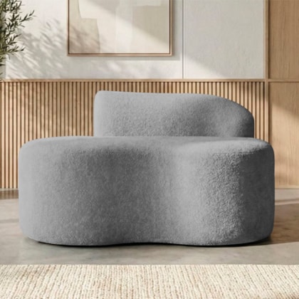 Sofá Curvo Malta 1 Lugar Compacto Moderno Luxo Linho Cinza Claro