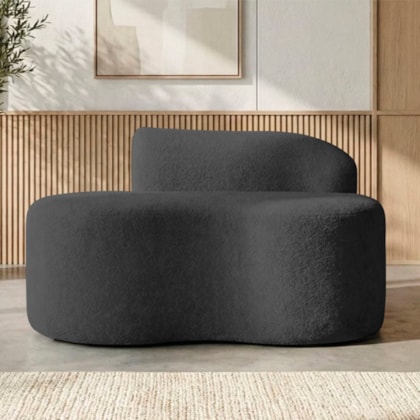 Sofá Curvo Malta 1 Lugar Compacto Moderno Luxo Linho Cinza Escuro