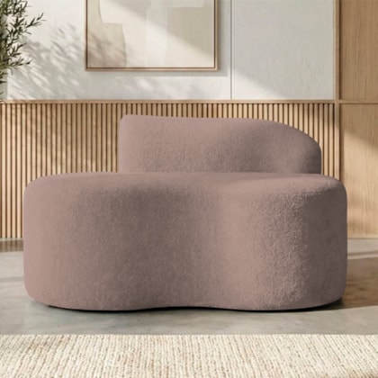 Sofá Curvo Malta 1 Lugar Compacto Moderno Luxo Linho Rose