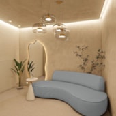 Sofá Curvo Sala de Estar Recepção Consultório Amsterdã 220cm Bouclé Cinza