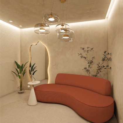 Sofá Curvo Sala de Estar Recepção Consultório Amsterdã 220cm Bouclé Terracota