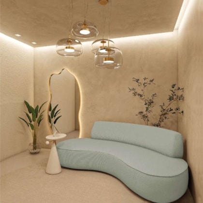 Sofá Curvo Sala de Estar Recepção Consultório Amsterdã 220cm Bouclé Verde Oliva