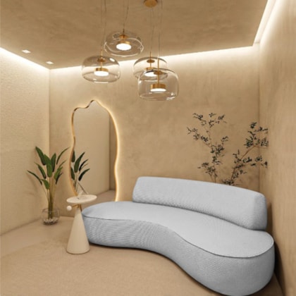 Sofá Curvo Sala de Estar Recepção Consultório Amsterdã 220cm Linho Cinza Claro