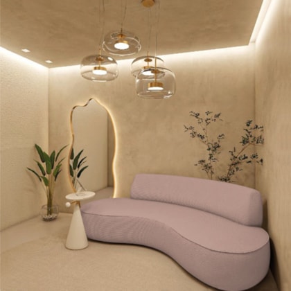 Sofá Curvo Sala de Estar Recepção Consultório Amsterdã 220cm Linho Rosê